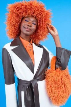 JAYLEY Orange Oversized Bamboo Fur Hat -Deals Plain Midis Store jayley orange oversized bamboo fur hat p14304 93721 image