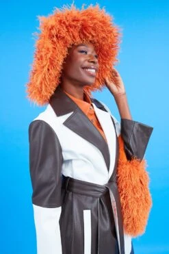 JAYLEY Orange Oversized Bamboo Fur Hat -Deals Plain Midis Store jayley orange oversized bamboo fur hat p14304 93722 image