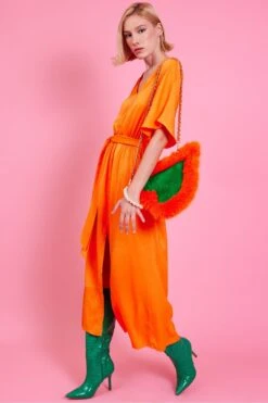 JAYLEY Orange Silk Blend Maxi Ruffle Dress
