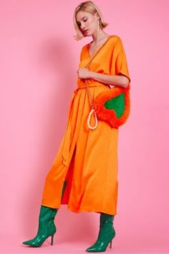 JAYLEY Orange Silk Blend Maxi Ruffle Dress -Deals Plain Midis Store jayley orange silk blend maxi ruffle dress p14471 95560 image