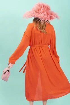 JAYLEY Orange Silk Blend Maxi Shirt Dress -Deals Plain Midis Store jayley orange silk blend maxi shirt dress p12712 88604 image