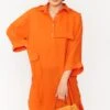 JAYLEY Orange Silk Blend Shirt Dress