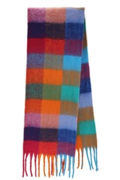 JAYLEY Oversized Multi Checkered Cashmere Scarf With Tassels