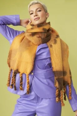 JAYLEY Oversized Orange Coloured Cashmere And Wool Scarf