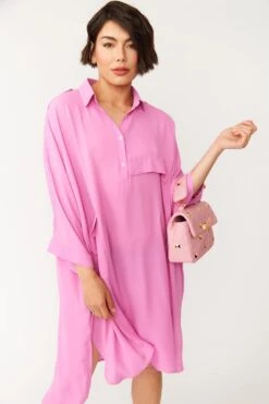 JAYLEY Oversized Pink Silk Blend Shirt Dress