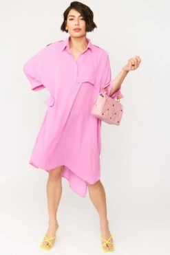JAYLEY Oversized Pink Silk Blend Shirt Dress -Deals Plain Midis Store jayley oversized pink silk blend shirt dress p12141 83838 image