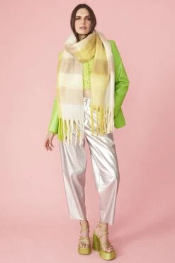 JAYLEY Oversized Yellow Checkered Cashmere Scarf With Tassels
