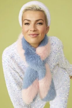 JAYLEY Pink And Blue Faux Fur Barber Style Scarf -Deals Plain Midis Store jayley pink and blue faux fur barber style scarf p13068 88499 image