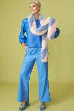 JAYLEY Pink And Purple Faux Fur Barber Style Scarf -Deals Plain Midis Store jayley pink and purple faux fur barber style scarf p13407 90785 image