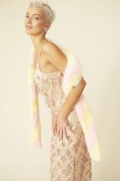 JAYLEY Pink And Yellow Faux Fur Barber Style Scarf