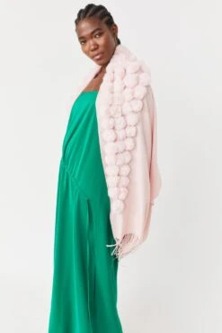 JAYLEY Pink Cashmere Blend Faux Fur Pom Pom Wrap -Deals Plain Midis Store jayley pink cashmere blend faux fur pom pom wrap p10164 77968 image