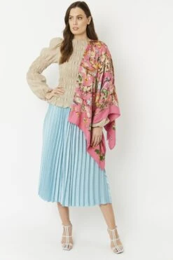 JAYLEY Pink Cashmere Blend Hand Painted Print Wrap -Deals Plain Midis Store jayley pink cashmere blend hand painted print wrap p5215 64390 image