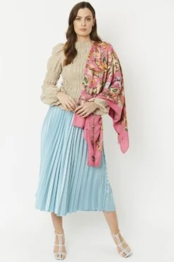 JAYLEY Pink Cashmere Blend Hand Painted Print Wrap -Deals Plain Midis Store jayley pink cashmere blend hand painted print wrap p5215 64393 image