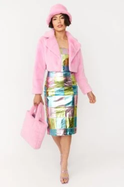 JAYLEY Pink Faux Fur Bucket Hat -Deals Plain Midis Store jayley pink faux fur bucket hat p12324 84665 image