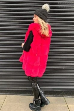 JAYLEY Pink Faux Fur Long Hooded Gilet -Deals Plain Midis Store jayley pink faux fur long hooded gilet p4021 58979 image
