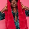 JAYLEY Pink Faux Fur Long Hooded Gilet