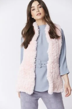 JAYLEY Pink Hand Knitted Faux Fur Gilet