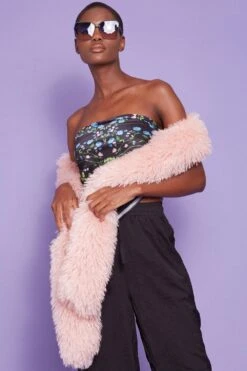 JAYLEY Pink Long Mongolian Fur Scarf