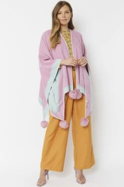 JAYLEY Pink Luxury Reversible Cashmere Blend And Pom Pom Wrap -Deals Plain Midis Store jayley pink luxury reversible cashmere blend and pom pom wrap p3514 56927 image