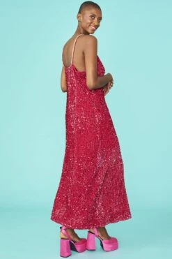 JAYLEY Pink Maxi Sequin Cami Dress -Deals Plain Midis Store jayley pink maxi sequin cami dress p12912 87496 image
