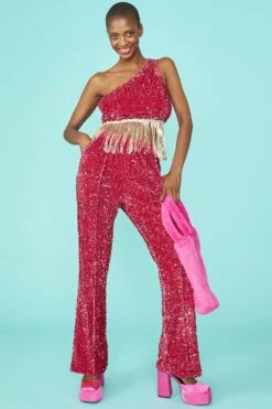 JAYLEY Pink Sequin One Shoulder Cropped Top With Sequin Tassels -Deals Plain Midis Store jayley pink sequin one shoulder cropped top with sequin tassels p12913 87506 image