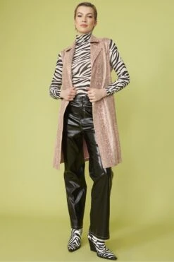 JAYLEY Pink Snake Print Faux Suede Waistcoat -Deals Plain Midis Store jayley pink snake print faux suede waistcoat p13408 90795 image