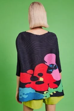 JAYLEY Pleated Bounce Black Floral Long Top -Deals Plain Midis Store jayley pleated bounce black floral long top p14571 96285 image