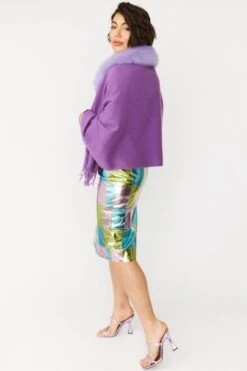 JAYLEY Purple Cashmere Blend Faux Fur Collar Wrap -Deals Plain Midis Store jayley purple cashmere blend faux fur collar wrap p12149 83875 image