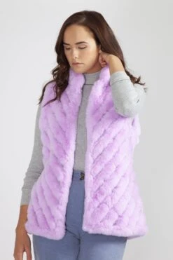 JAYLEY Purple Faux Fur Faux Suede Diagonal Stripe Gilet