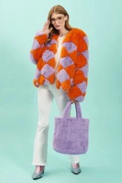 JAYLEY Purple Faux Fur Tote Bag -Deals Plain Midis Store jayley purple faux fur tote bag p12728 86209 image