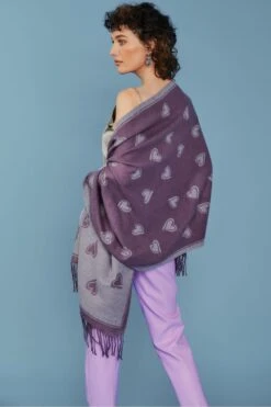 JAYLEY Purple Love Hearts Tassel Reversible Cashmere Blend Scarf -Deals Plain Midis Store jayley purple love hearts tassel reversible cashmere blend scarf p10774 75256 image