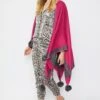 JAYLEY Purple Luxury Reversible Cashmere Blend Pom Pom Wrap