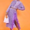 JAYLEY Purple Sequin Midi Skirt With Feathers