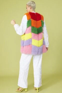 JAYLEY Rainbow Cube Faux Fur Gilet -Deals Plain Midis Store jayley rainbow cube faux fur gilet p12139 87181 image