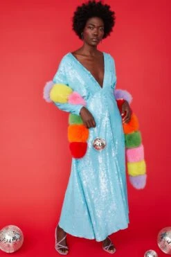 JAYLEY Rainbow Long Faux Fur Gaga Scarf -Deals Plain Midis Store jayley rainbow long faux fur gaga scarf p11511 80212 image