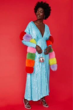 JAYLEY Rainbow Long Faux Fur Gaga Scarf -Deals Plain Midis Store jayley rainbow long faux fur gaga scarf p11511 80213 image