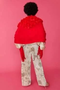 JAYLEY Red Cashmere Blend Faux Fur Pom Pom Wrap -Deals Plain Midis Store jayley red cashmere blend faux fur pom pom wrap p10160 75608 image