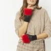 JAYLEY Red Faux Fur Fingerless Gloves