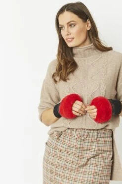JAYLEY Red Faux Fur Fingerless Gloves -Deals Plain Midis Store jayley red faux fur fingerless gloves p4801 62143 image