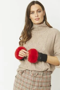 JAYLEY Red Faux Fur Fingerless Gloves -Deals Plain Midis Store jayley red faux fur fingerless gloves p4801 62148 image