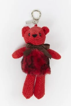 JAYLEY Red Faux Fur Leopard Print Teddy Bear