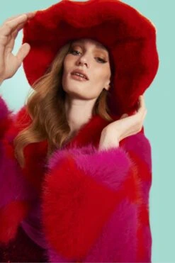 JAYLEY Red Faux Fur Oversized Hat -Deals Plain Midis Store jayley red faux fur oversized hat p11040 86181 image