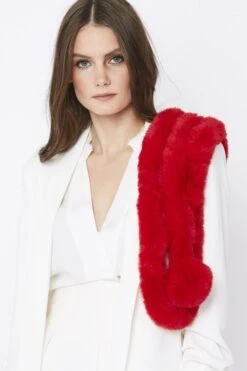 JAYLEY Red Faux Fur Scarf -Deals Plain Midis Store jayley red faux fur scarf p10494 54756 image