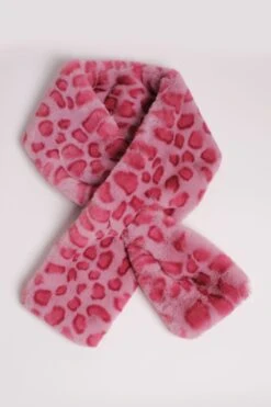 JAYLEY Red Leopard Print Faux Fur Scarf