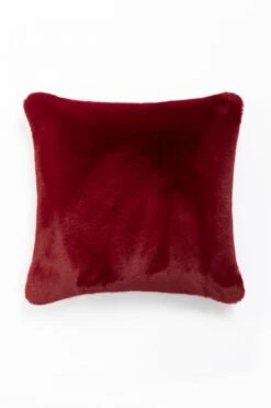 JAYLEY Red Luxury Faux Fur Cushion Cover With Embroidered Parisian Design