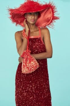 JAYLEY Red Ostrich Feather Flapper Oversized Hat