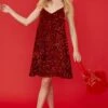 JAYLEY Red Sequin Cami Ruffle Dress