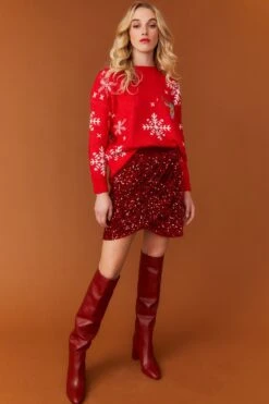 JAYLEY Red Sequin Wrap Mini Skirt -Deals Plain Midis Store jayley red sequin wrap mini skirt p12651 85736 image