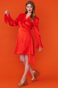 JAYLEY Red Tencel Blend Wrap Dress