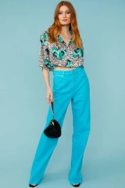 JAYLEY Silk Blend Animal Print Floral Cropped Blouse